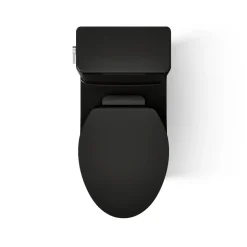 One-piece compact elongated toilet with skirted trapway, 1.28 gpf