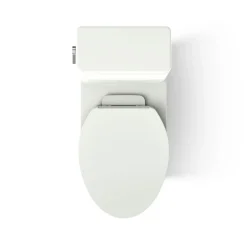 One-piece compact elongated toilet with skirted trapway, 1.28 gpf