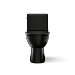 One-piece compact elongated toilet with skirted trapway, 1.28 gpf