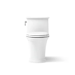 One-piece compact elongated toilet with skirted trapway, 1.28 gpf