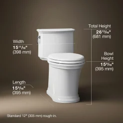 One-piece compact elongated toilet with skirted trapway, 1.28 gpf