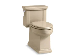One-piece compact elongated toilet with skirted trapway, 1.28 gpf