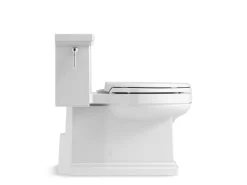 One-piece compact elongated toilet with skirted trapway, 1.28 gpf