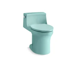 One-piece compact elongated toilet with concealed trapway, 1.28 gpf