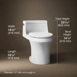 One-piece compact elongated toilet with concealed trapway, 1.28 gpf