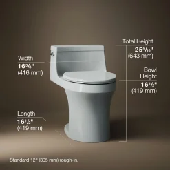 One-piece compact elongated toilet with concealed trapway, 1.28 gpf
