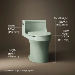 One-piece compact elongated toilet with concealed trapway, 1.28 gpf