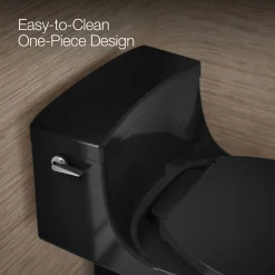 One-piece compact elongated toilet with concealed trapway, 1.28 gpf