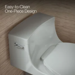 One-piece compact elongated toilet with concealed trapway, 1.28 gpf