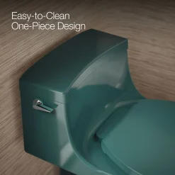 One-piece compact elongated toilet with concealed trapway, 1.28 gpf