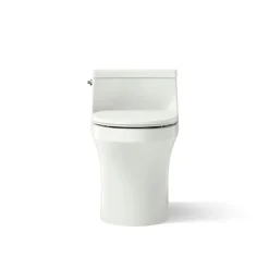 One-piece compact elongated toilet with concealed trapway, 1.28 gpf