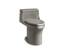 One-piece compact elongated toilet with concealed trapway, 1.28 gpf