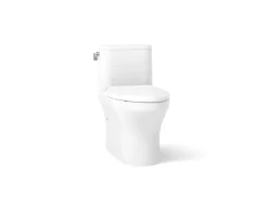 One-piece compact elongated toilet with skirted trapway, 1.28 gpf
