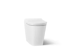 One-piece elongated smart toilet with front bidet wand technology, dual-flush