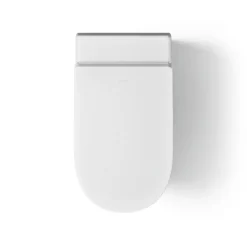 One-piece elongated smart toilet with front bidet wand technology, dual-flush