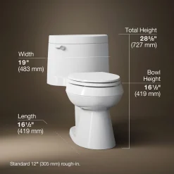 One-piece elongated toilet with concealed trapway, 1.28 gpf