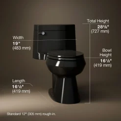 One-piece elongated toilet with concealed trapway, 1.28 gpf