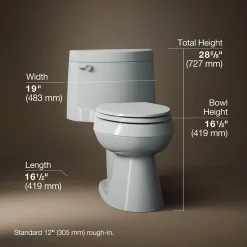 One-piece elongated toilet with concealed trapway, 1.28 gpf