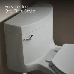 One-piece elongated toilet with concealed trapway, 1.28 gpf