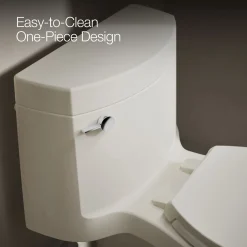 One-piece elongated toilet with concealed trapway, 1.28 gpf