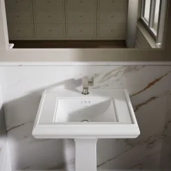 Pedestal/console table bathroom sink basin with single faucet-hole drilling