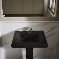 Pedestal/console table bathroom sink basin with single faucet-hole drilling