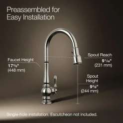 Pull-down kitchen sink faucet with three-function sprayhead