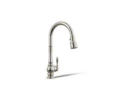 Pull-down kitchen sink faucet with three-function sprayhead