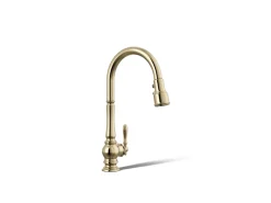 Pull-down kitchen sink faucet with three-function sprayhead