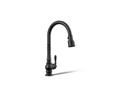 Pull-down kitchen sink faucet with three-function sprayhead