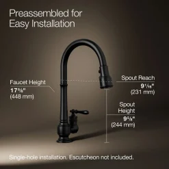 Pull-down kitchen sink faucet with three-function sprayhead