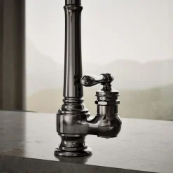 Pull-down kitchen sink faucet with three-function sprayhead