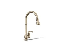 Pull-down kitchen sink faucet with three-function sprayhead