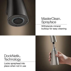 Pull-down kitchen sink faucet with three-function sprayhead