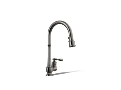 Pull-down kitchen sink faucet with three-function sprayhead