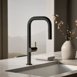 Pull-down kitchen sink faucet with two-function sprayhead