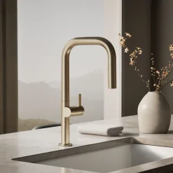 Pull-down kitchen sink faucet with two-function sprayhead