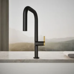 Pull-down kitchen sink faucet with two-function sprayhead