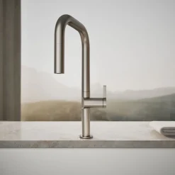 Pull-down kitchen sink faucet with two-function sprayhead