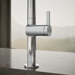 Pull-down kitchen sink faucet with two-function sprayhead