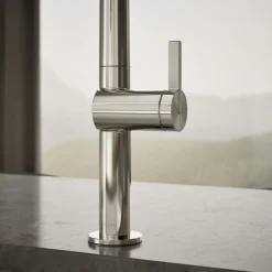 Pull-down kitchen sink faucet with two-function sprayhead