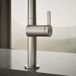 Pull-down kitchen sink faucet with two-function sprayhead