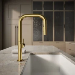 Pull-down kitchen sink faucet with two-function sprayhead