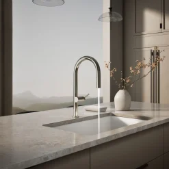 Pull-down kitchen sink faucet with two-function sprayhead