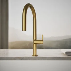 Pull-down kitchen sink faucet with two-function sprayhead