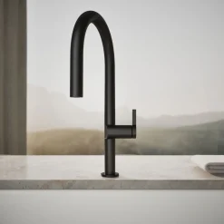 Pull-down kitchen sink faucet with two-function sprayhead