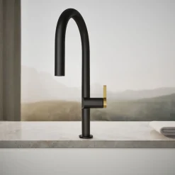 Pull-down kitchen sink faucet with two-function sprayhead