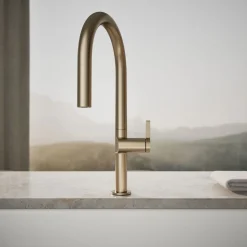 Pull-down kitchen sink faucet with two-function sprayhead