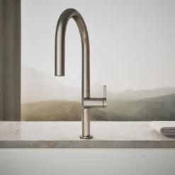 Pull-down kitchen sink faucet with two-function sprayhead