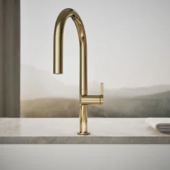 Pull-down kitchen sink faucet with two-function sprayhead